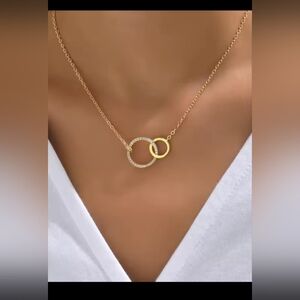 Women's Necklace Gold Rhinestone Double Circle New f72